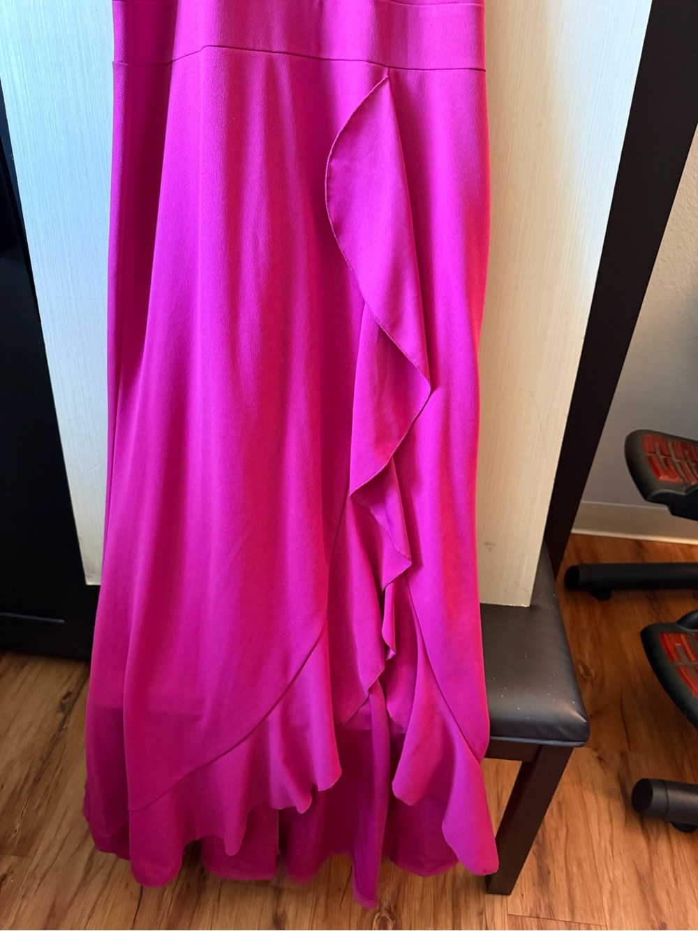 Women's Halter Ruffle Maxi Dress - Fuchsia - Picture 3 of 7